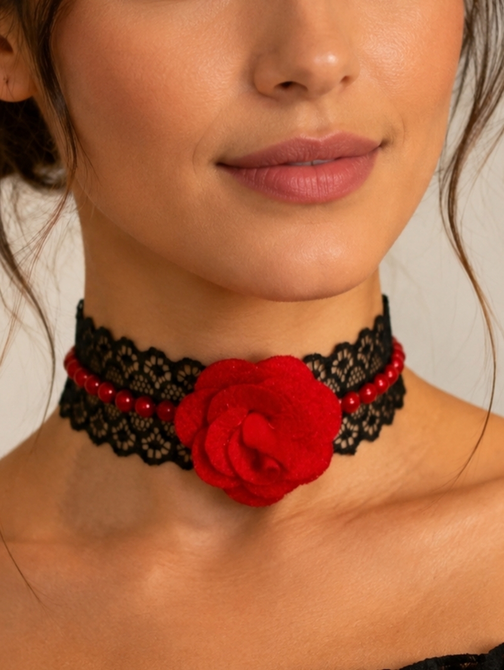 Romantic Red Rose Choker Necklace
